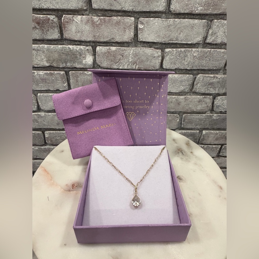 Melinda Maria gold necklace with teardrop
